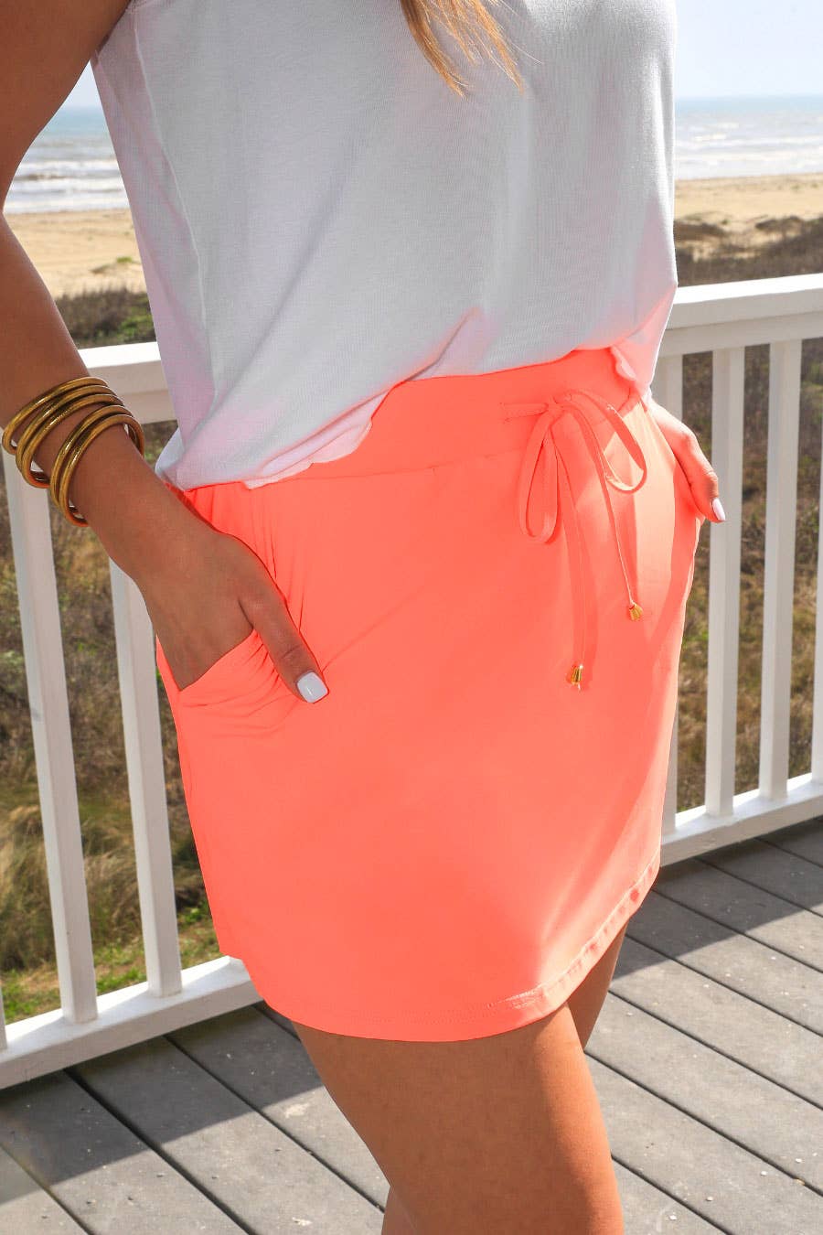 Jess Lea - Solid Neon Coral Skort