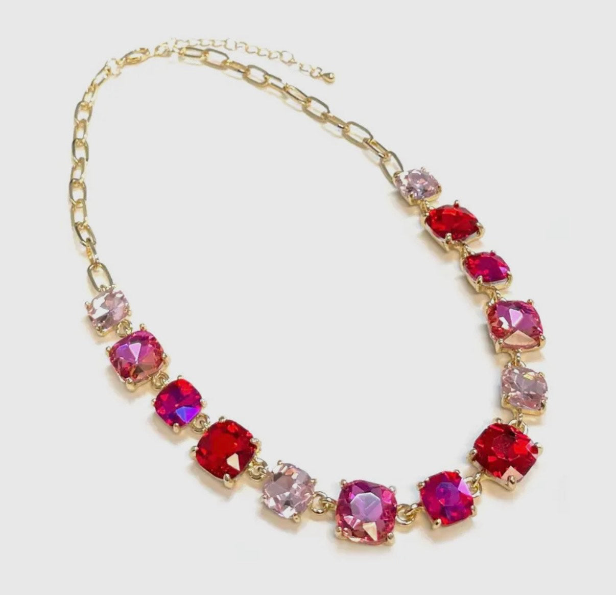 Cushion Cut Square Glass Crystal Necklace 